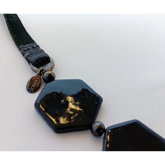 Express Signed Black Geometric Hexagon Statement Necklace 28-30 in - Picture 9 of 10